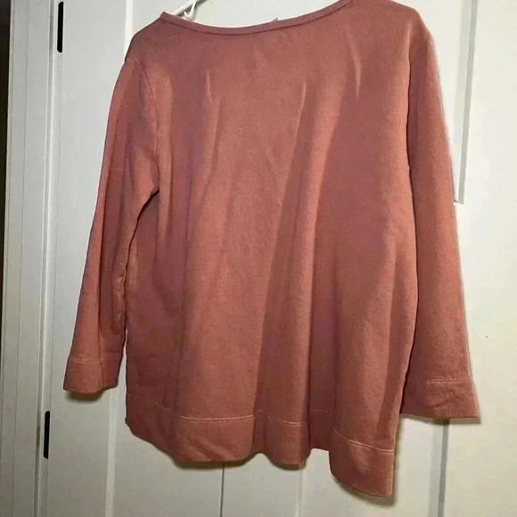 Loft Outlet Peach Pink 3/4 Sleeve Embroidered Floral Sweatshirt Women’s Size L - Picture 4 of 7